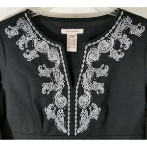 COVINGTON Blouse Shirt Top Black White Embroidered 3/4 Sleeve Womens Small